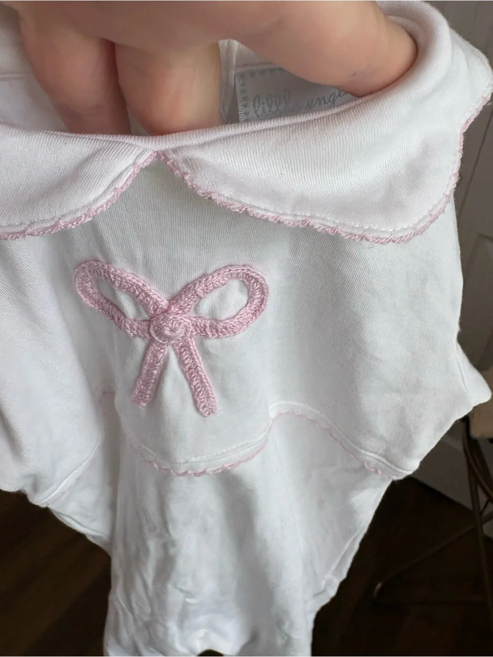 Little English 3M White Pink Bow Pima Cotton Romper